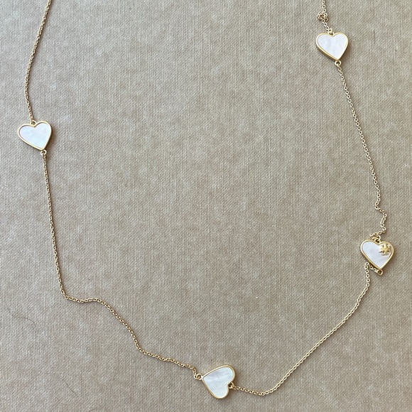 Tory Burch Gold Heart Pendant Necklace with Mother-of-Pearl Inlay - Picture 2 of 4